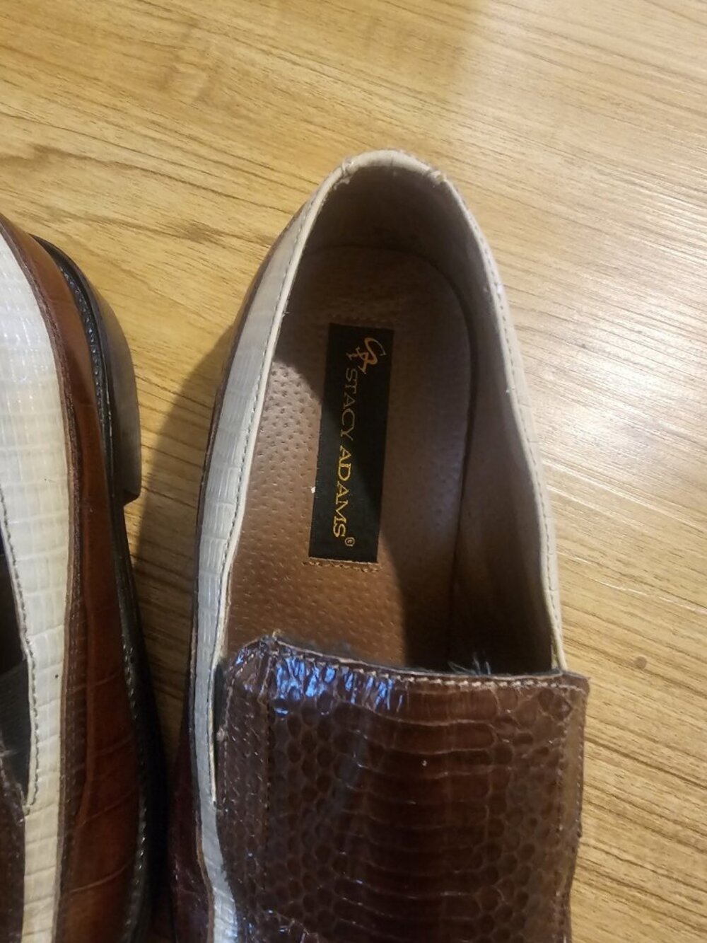 Stacey Adams Genuine Snake and Leather Shoes Two Toned Tan and Brown Mens 10.5 - Picture 3 of 5